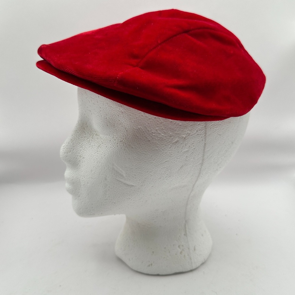 Vtg Newsboy Hat Cabbie Driving Flat Cap Classic Golf Preppy‎ Medium Red Velvet